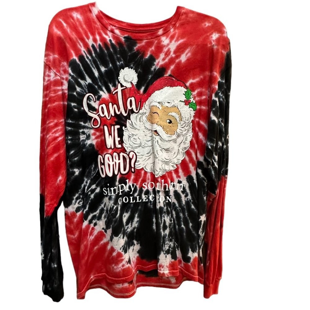 Simply Southern Christmas Tee Santa We Good Tie Dye Long Sleeve Womens Size LG